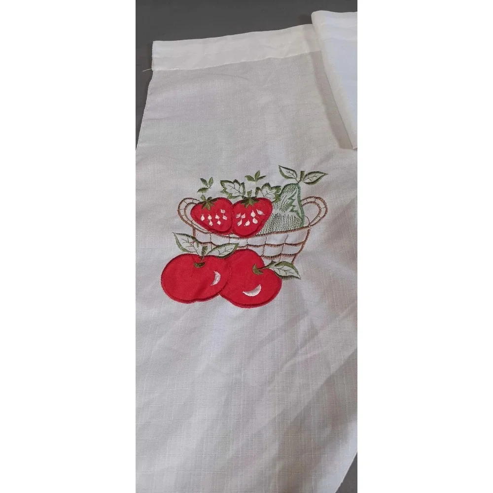 2 pc Embroidery swag kitchen Curtains 34x60 fruit red farmhouse countrycore
